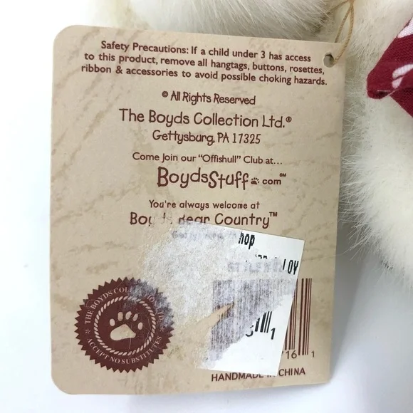 NWT Boyds Bears “Lovie” 8" White Plush Teddy Bear Valentine's Day Thinkin’ Of Ya - Picture 6 of 11